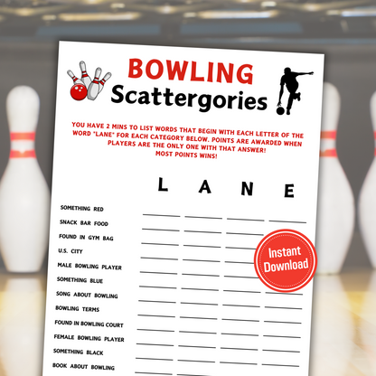 Bowling Scattergories Game | Minimalist Bowling Team Think Fast Game