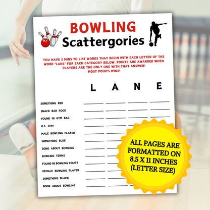 Bowling Scattergories Game | Minimalist Bowling Team Think Fast Game