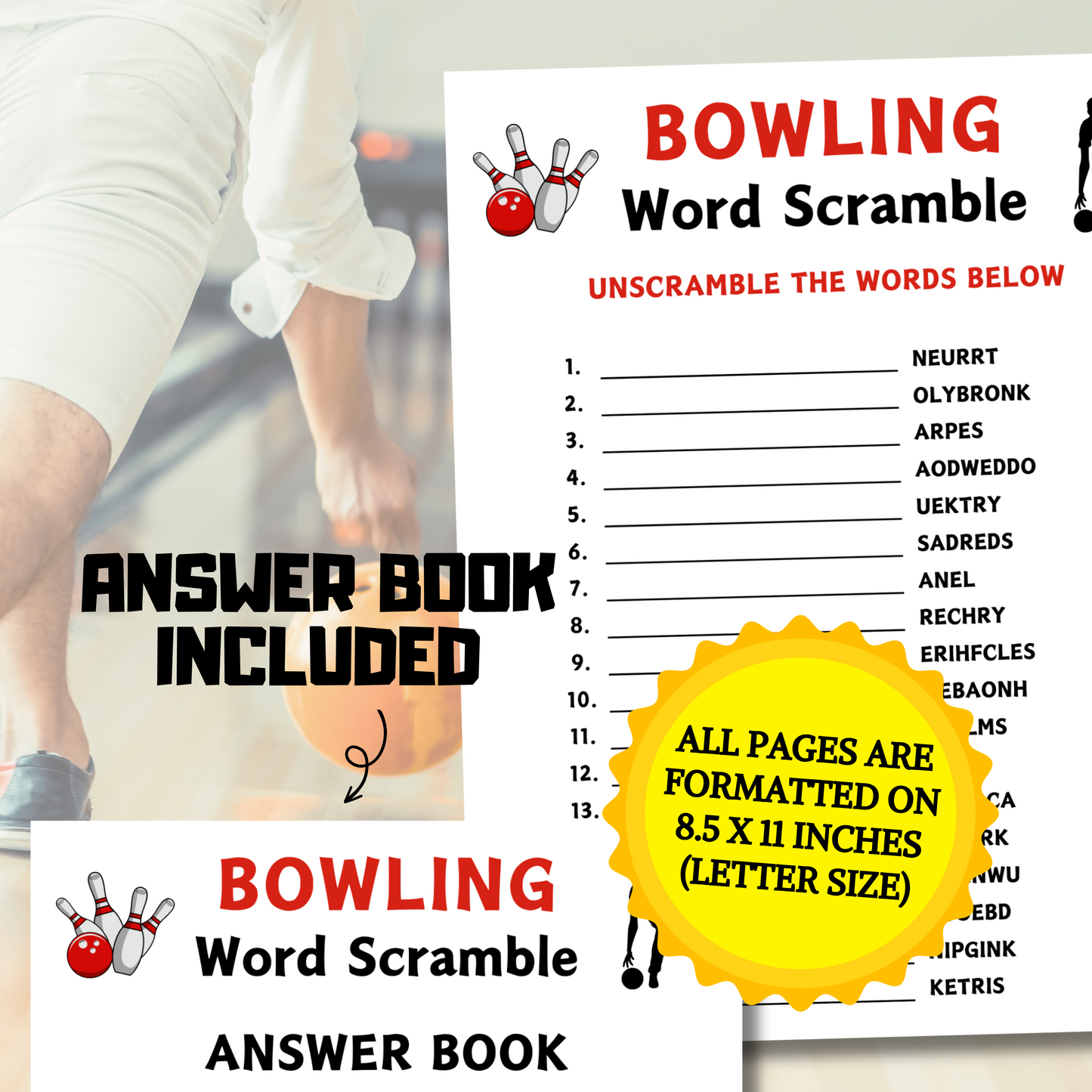 Bowling Word Scramble Game | American Bowling Unscramble Game