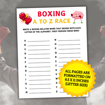 Boxing A To Z Race Game | Printable Boxing Team ABC Race Games