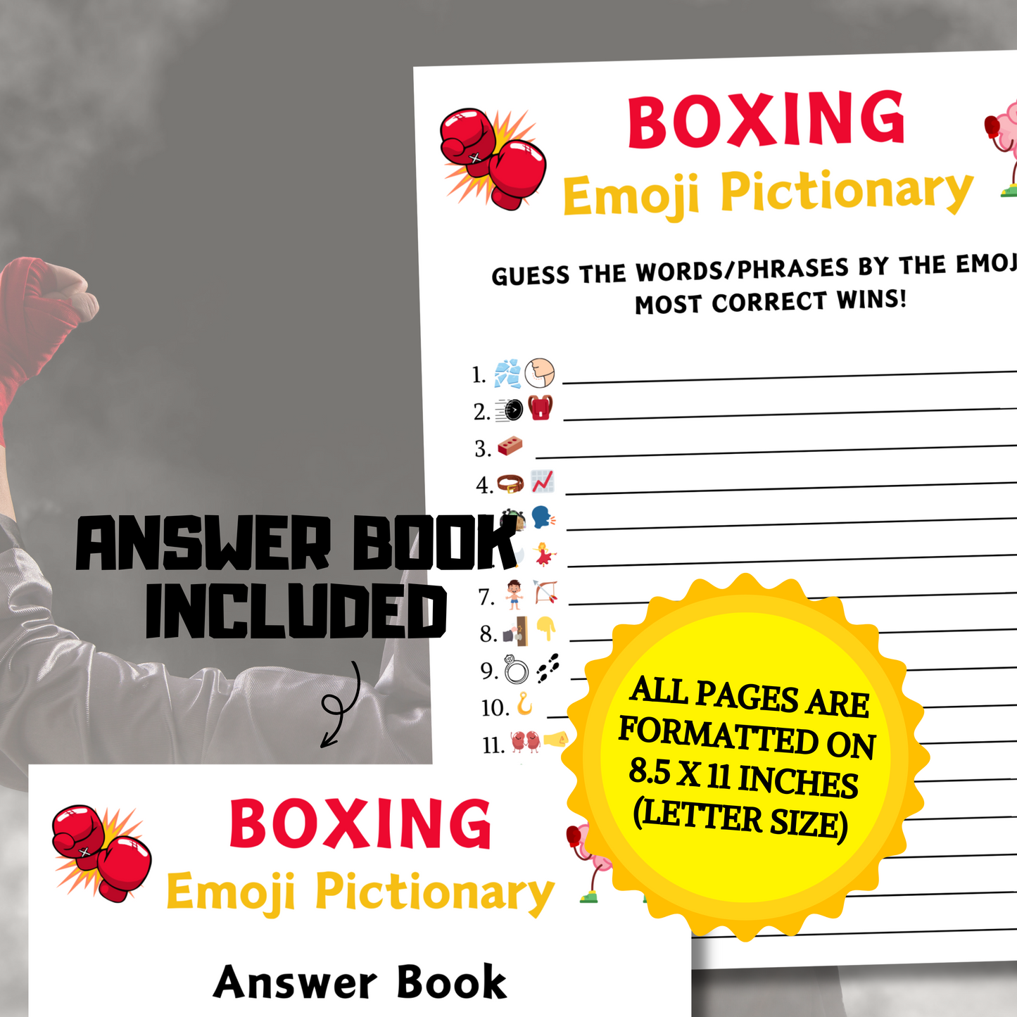 Boxing Emoji Pictionary Game | Printable Boxing Emoji Game