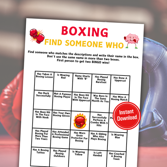 Boxing Find Someone Who Game | Printable Boxing Find The Guest Bingo