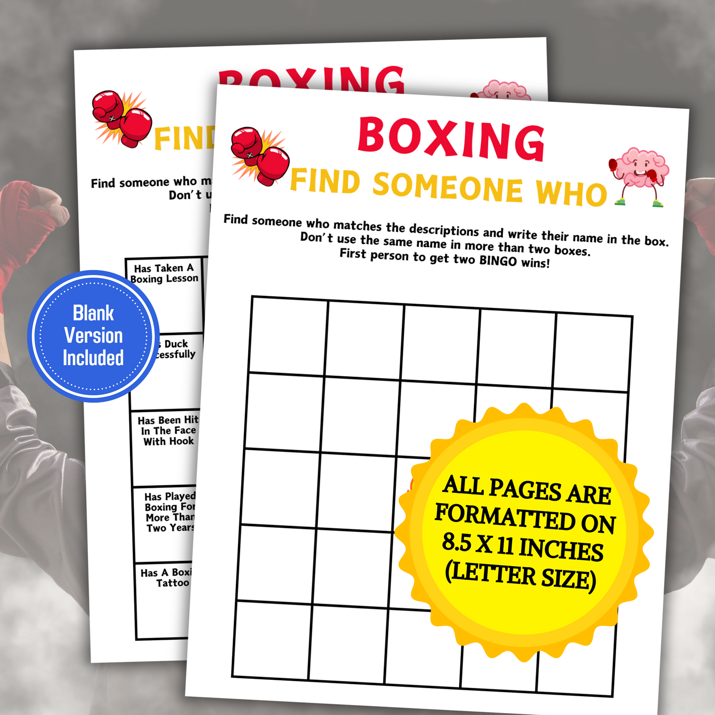 Boxing Find Someone Who Game | Printable Boxing Find The Guest Bingo