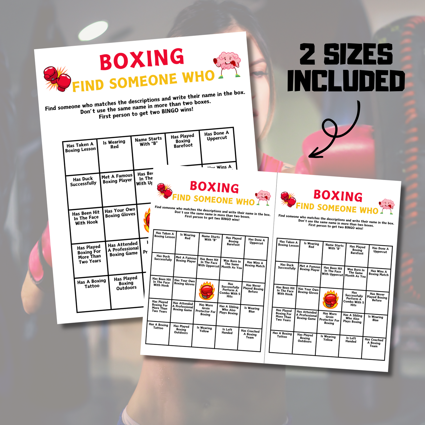 Boxing Find Someone Who Game | Printable Boxing Find The Guest Bingo