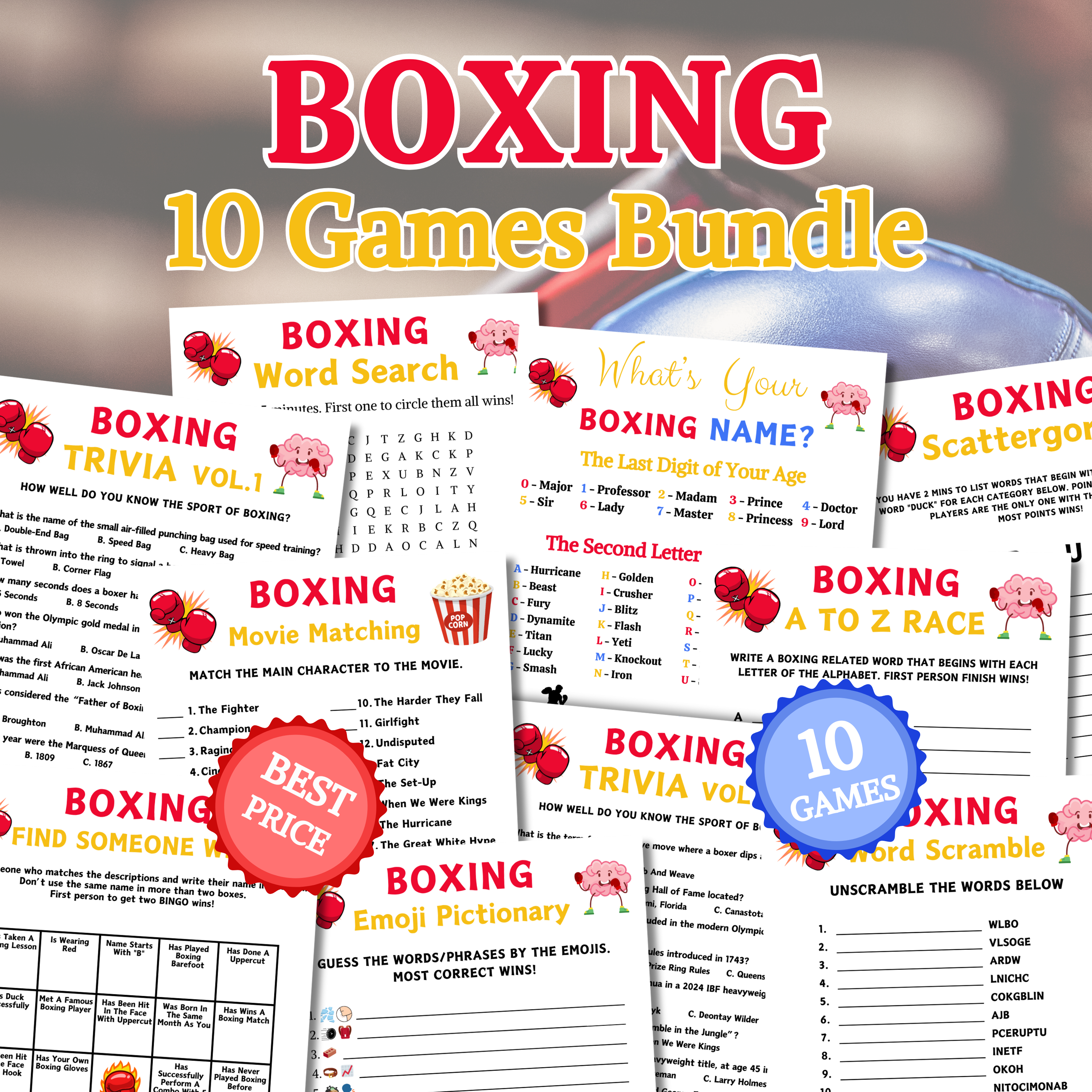 Boxing Pattern Game Boxing Games Bundle | Printable Boxing Team Party Game – Funny Print ...
