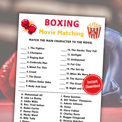 Boxing Movie Matching Game | Boxing Movie Match Up Trivia Game