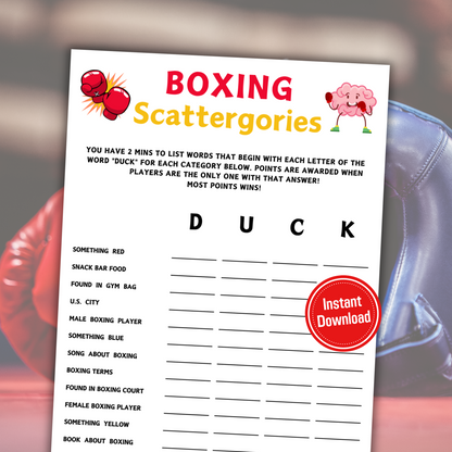 Boxing Scattergories Game | Minimalist Boxing Think Fast Game