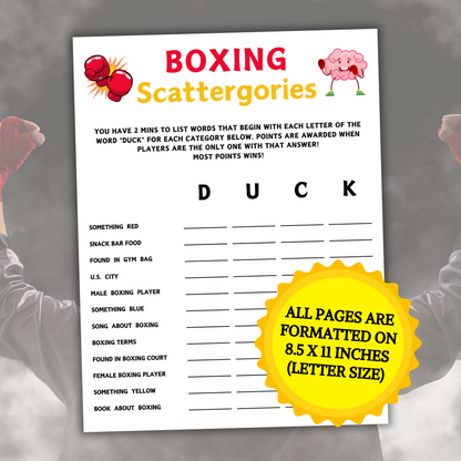 Boxing Scattergories Game | Minimalist Boxing Think Fast Game