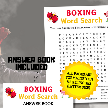 Boxing Word Search Game | Boxing Word Find Game