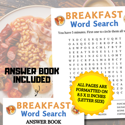 Breakfast Word Search Game | Minimalist Breakfast Party Word Find Game