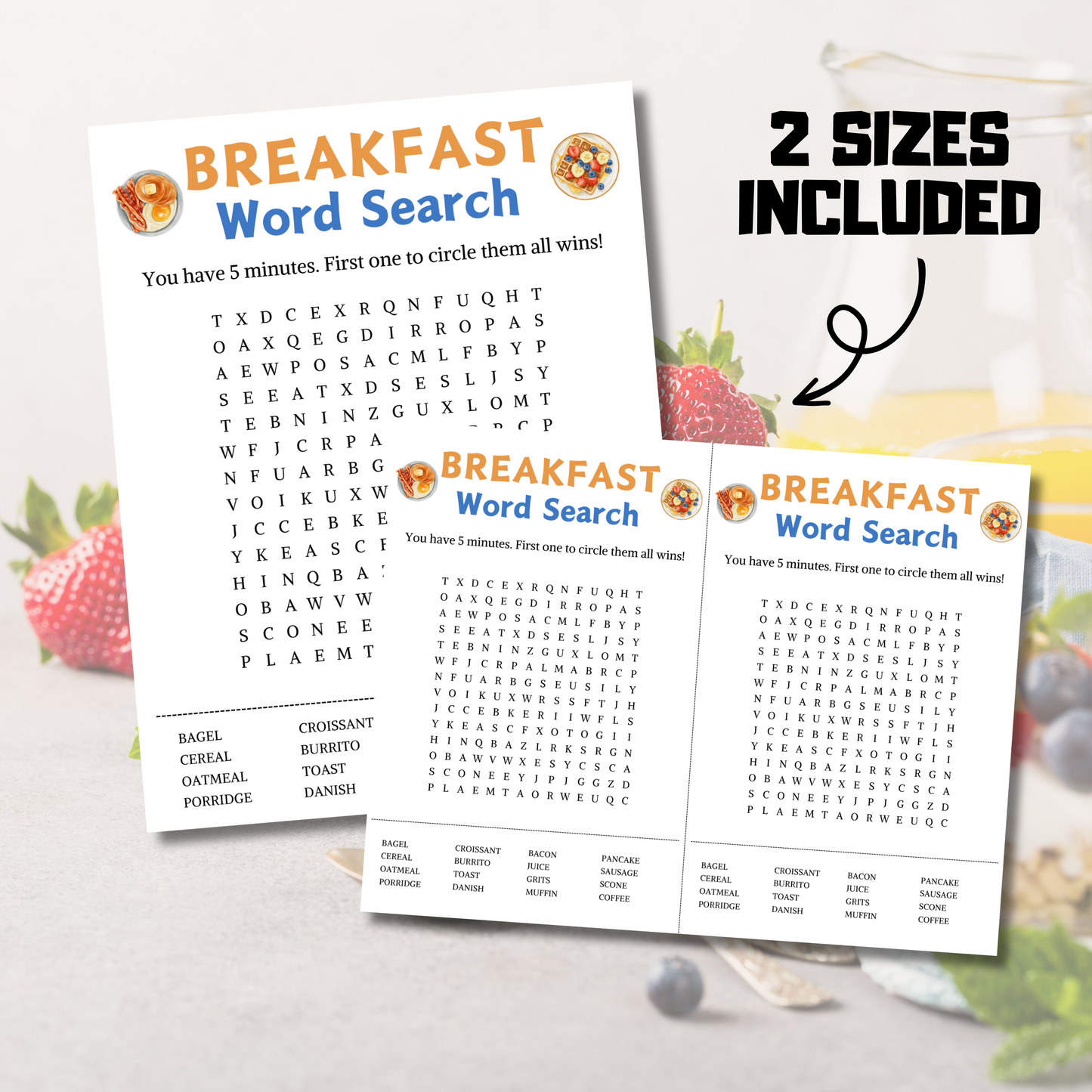 Breakfast Word Search Game | Minimalist Breakfast Party Word Find Game