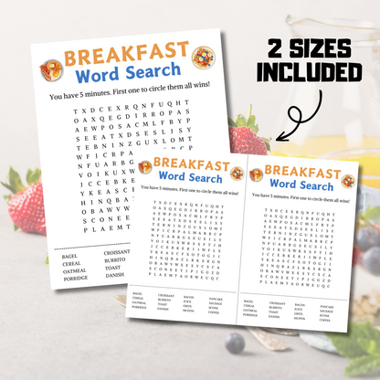 Breakfast Word Search Game | Minimalist Breakfast Party Word Find Game