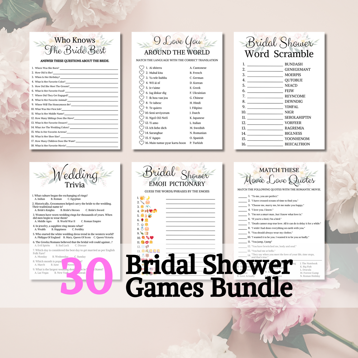 Bridal Shower 30 Party Games | BEST PRICE Bridal Shower Game Bundle