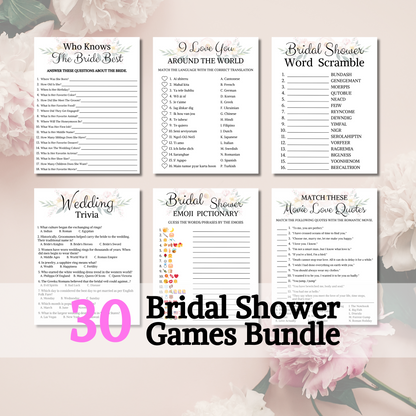 Bridal Shower 30 Party Games | BEST PRICE Bridal Shower Game Bundle