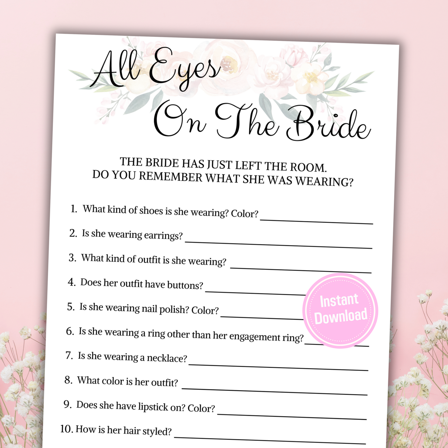 Bridal Shower All Eyes On The Bride Game | Minimalist Bridal Shower Game