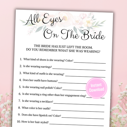 Bridal Shower All Eyes On The Bride Game | Minimalist Bridal Shower Game