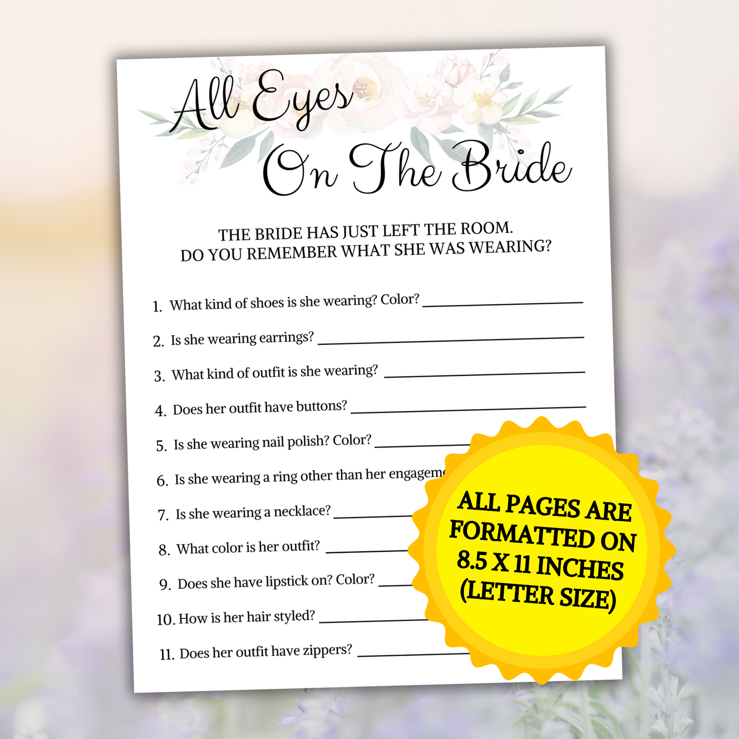 Bridal Shower All Eyes On The Bride Game | Minimalist Bridal Shower Game