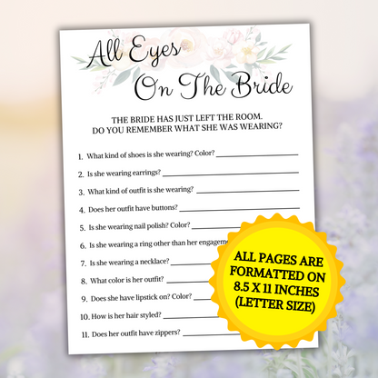 Bridal Shower All Eyes On The Bride Game | Minimalist Bridal Shower Game