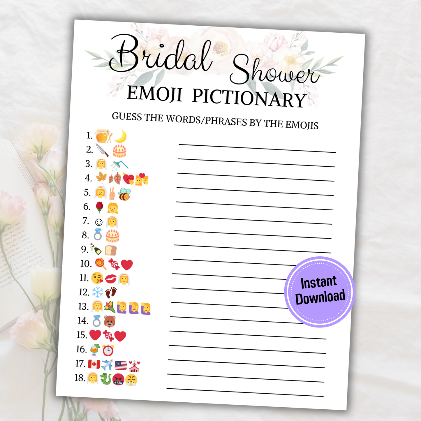 Bridal Shower Emoji Pictionary Game | Wedding Emoji Bridal Shower Game