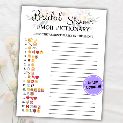 Bridal Shower Emoji Pictionary Game | Wedding Emoji Bridal Shower Game
