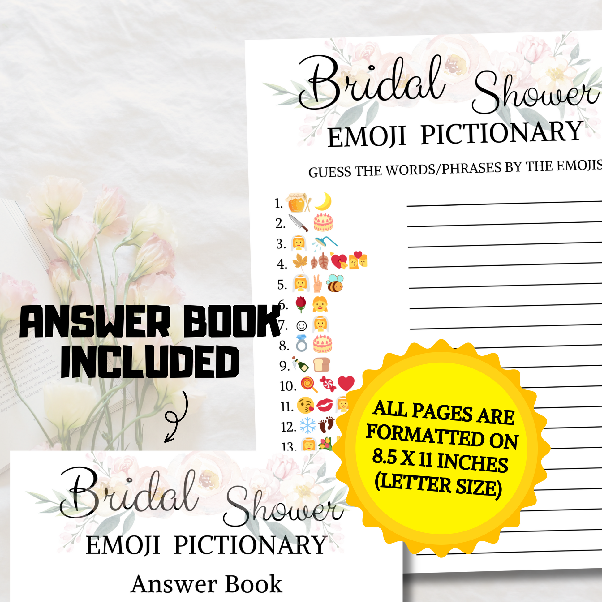 Printable Emoji Pictionary Bridal Shower Bridal Emoji Pictionary Game