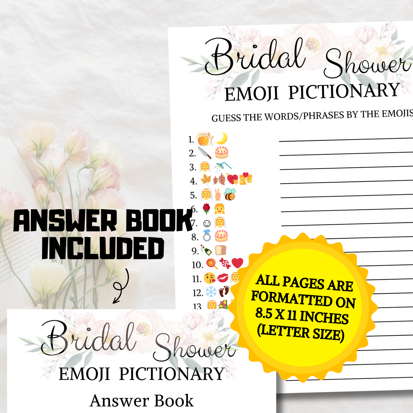 Bridal Shower Emoji Pictionary Game | Wedding Emoji Bridal Shower Game