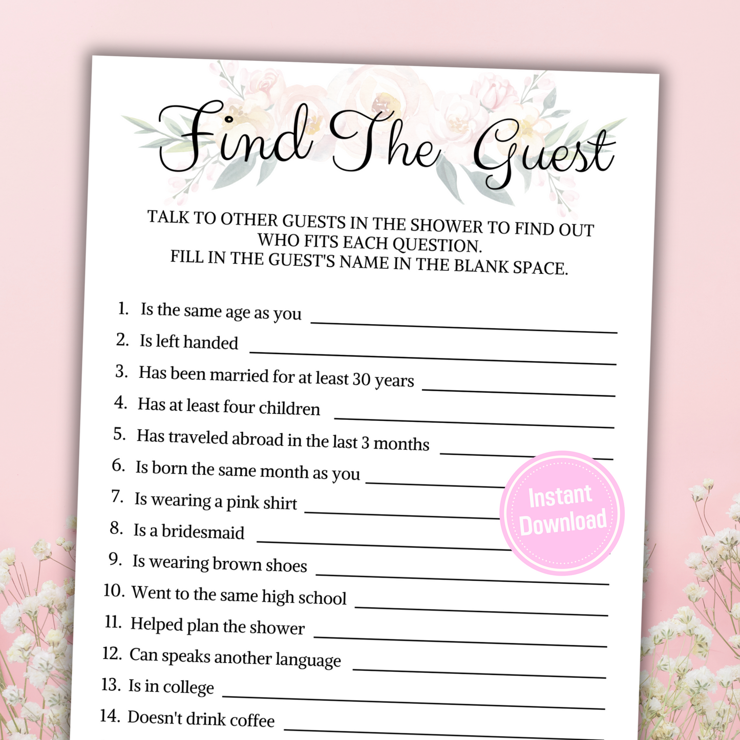 Bridal Shower Find The Guest Game | Printable Find The Guest Who Game