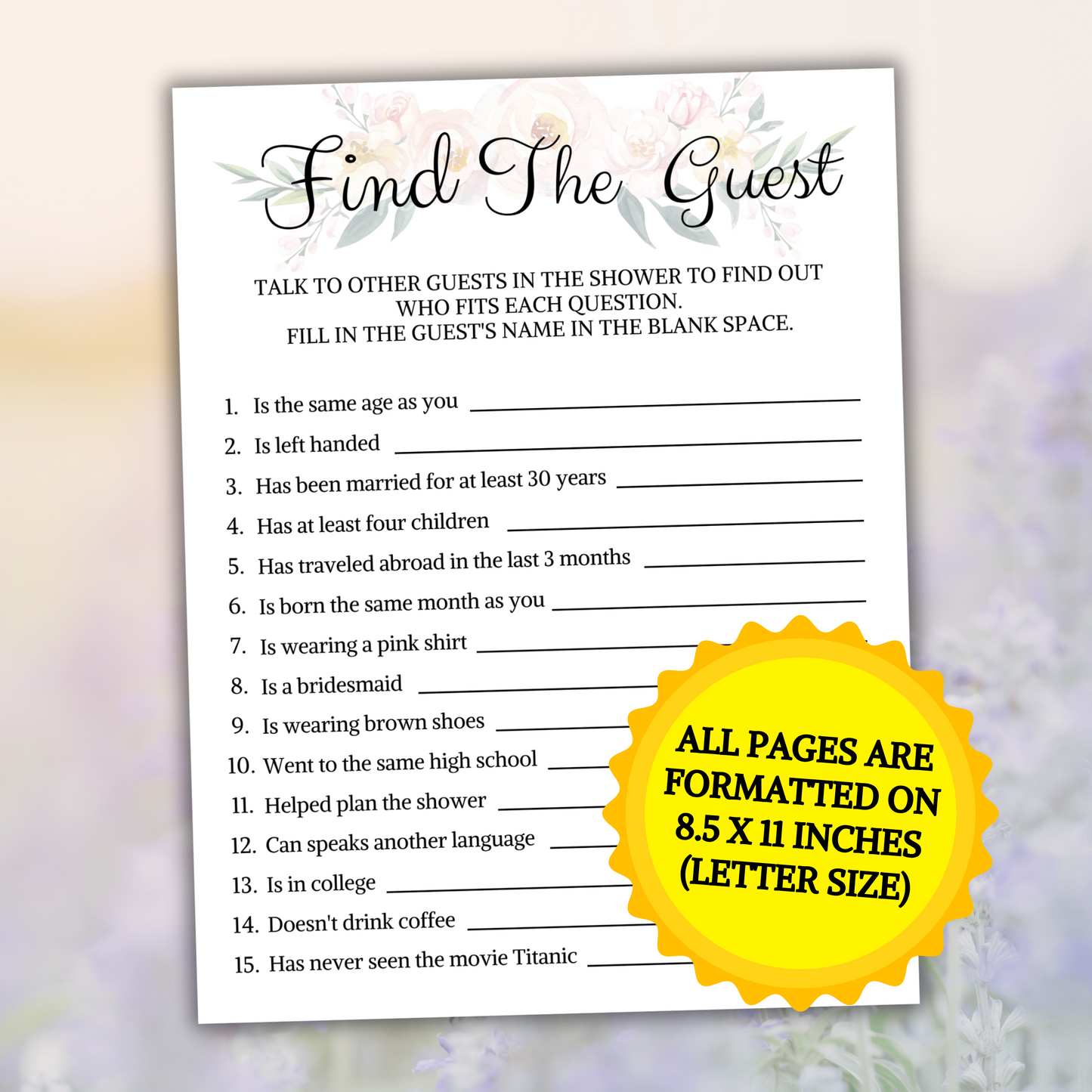 Bridal Shower Find The Guest Game | Printable Find The Guest Who Game