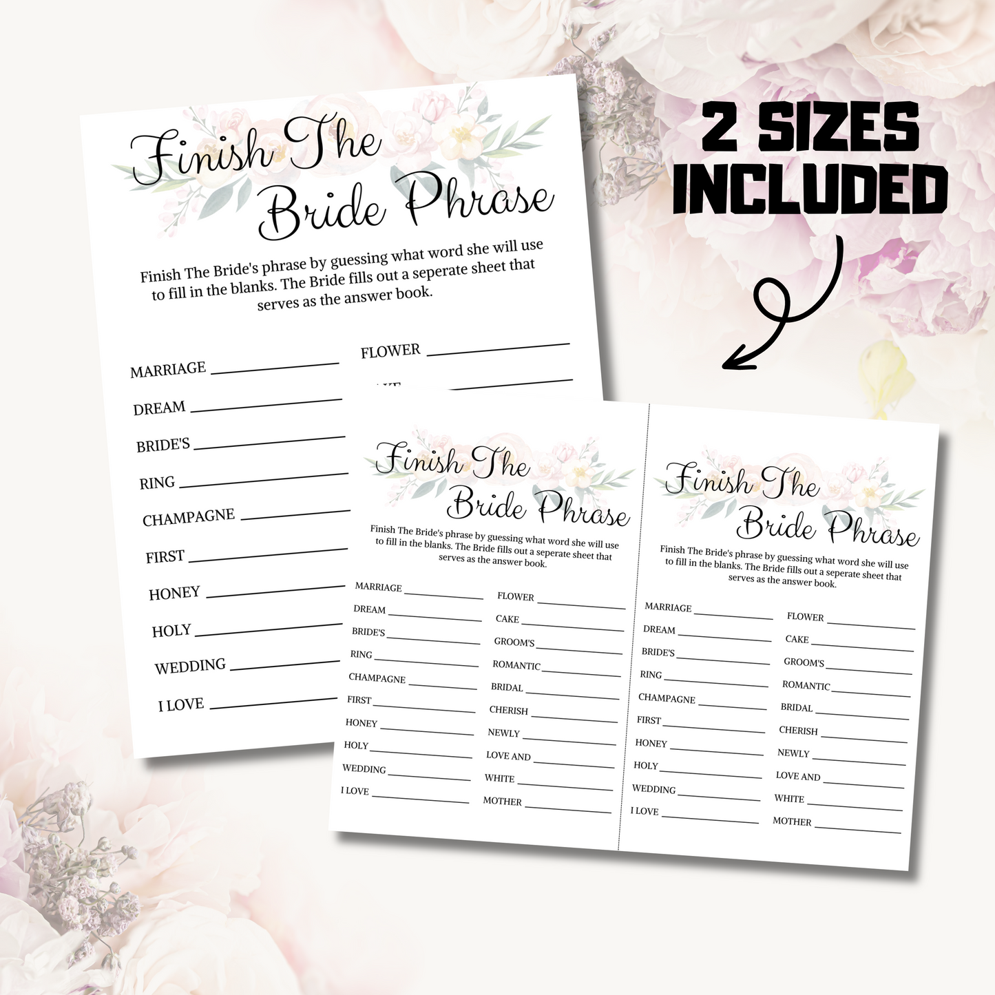 Bridal Shower Finish The Brides Phrase | Printable Minimalist Shower Game