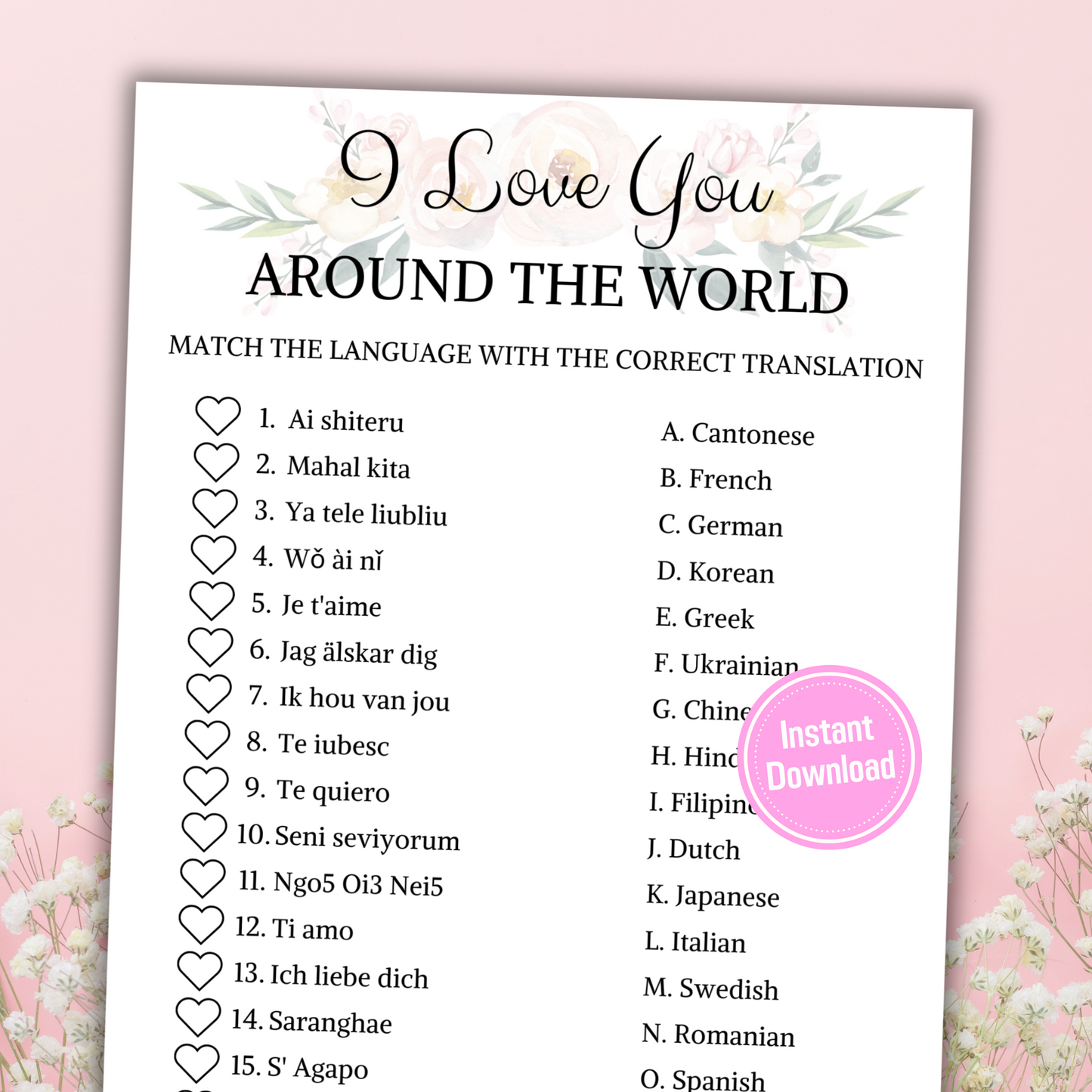 Bridal Shower I Love You Around The World Game | Simple Bridal Shower Games