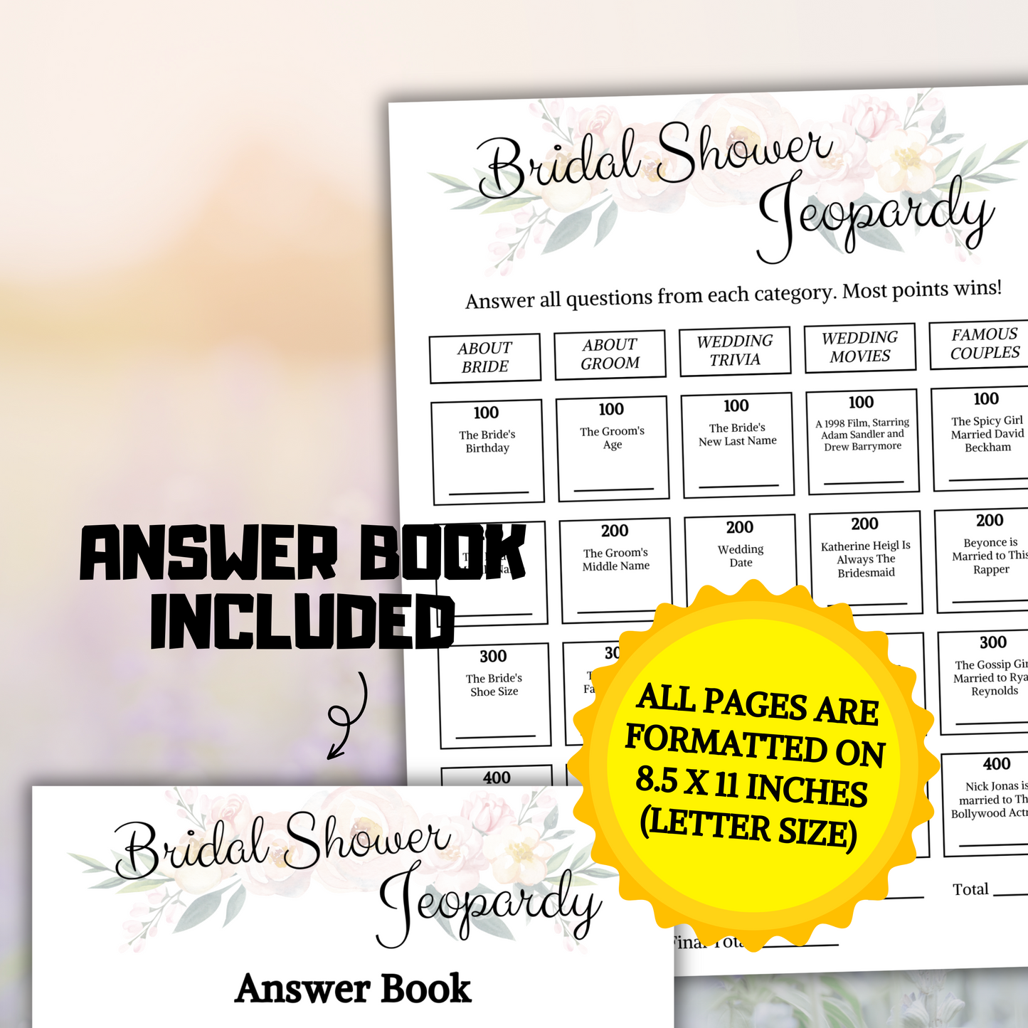 Bridal Shower Jeopardy | Printable Jeopardy Card