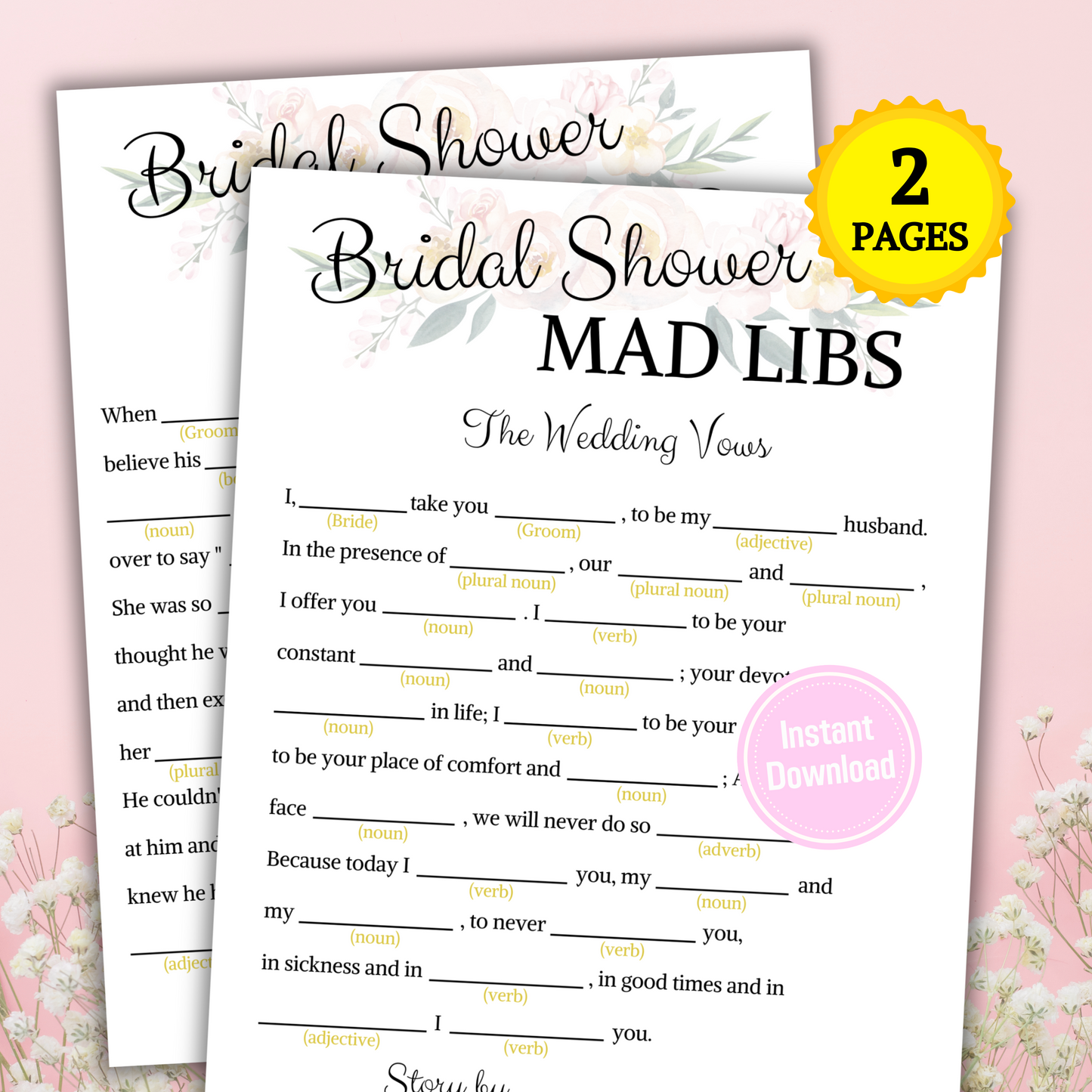 Bridal Shower Mad Libs Game | Printable Mad Libs with Modern Minimalist