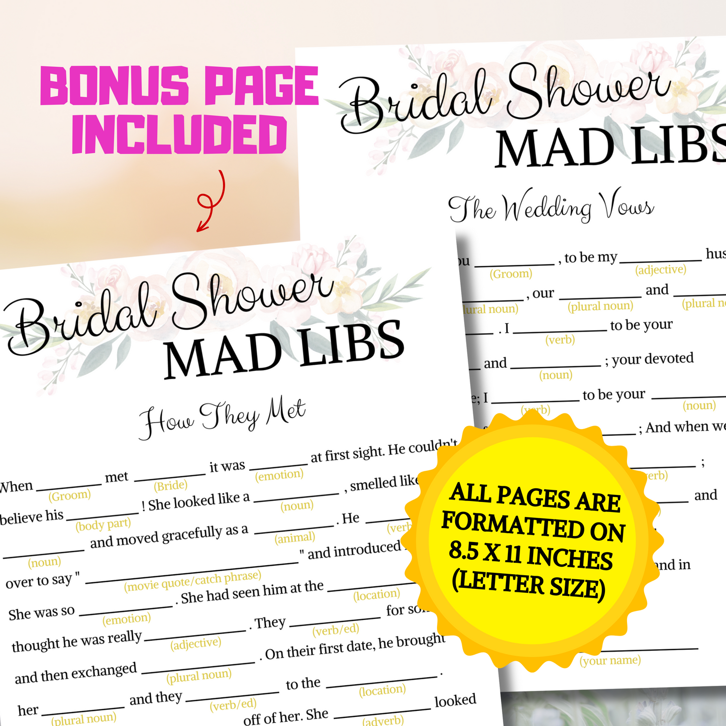 Bridal Shower Mad Libs Game | Printable Mad Libs with Modern Minimalist