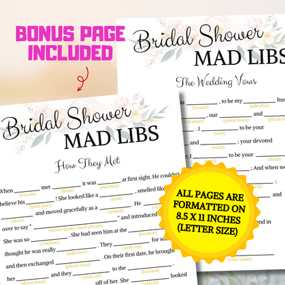 Bridal Shower Mad Libs Game | Printable Mad Libs with Modern Minimalist