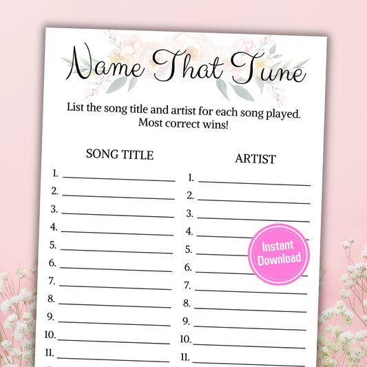 Bridal Shower Name That Tune Game | Printable Minimalist Love Songs Game