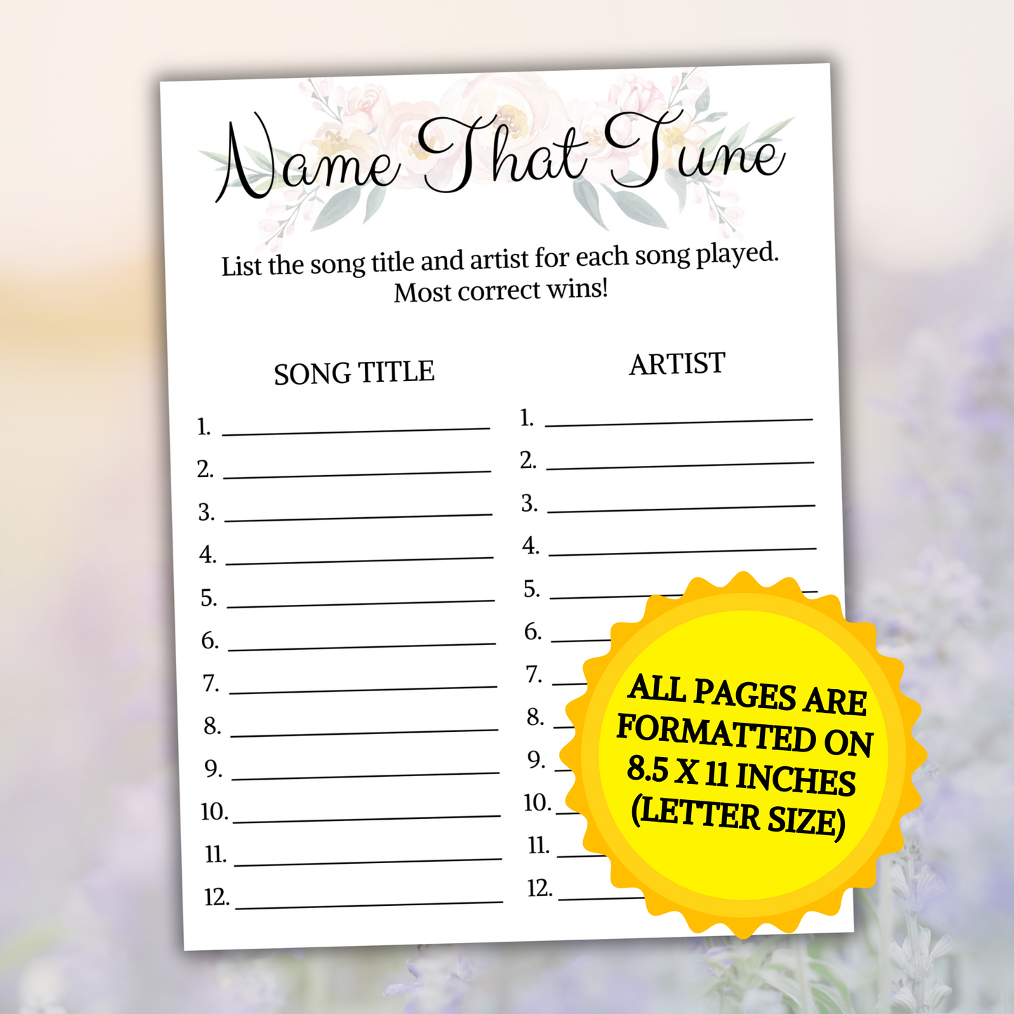 Bridal Shower Name That Tune Game | Printable Minimalist Love Songs Game