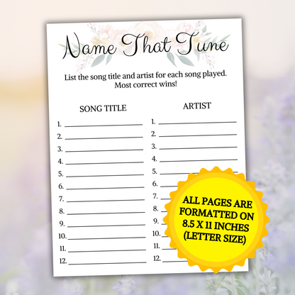 Bridal Shower Name That Tune Game | Printable Minimalist Love Songs Game