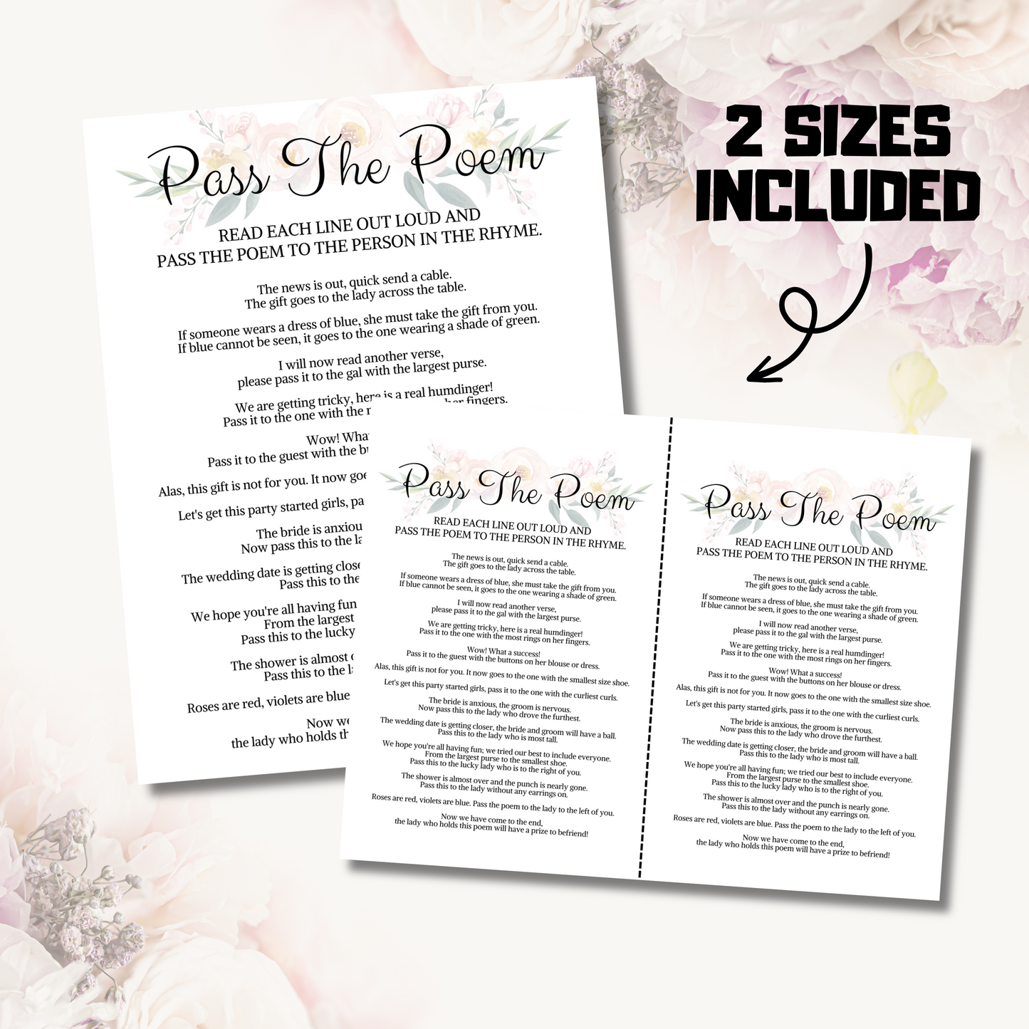 Bridal Shower Pass The Poem Game | Printable Pass The Prize Game Card