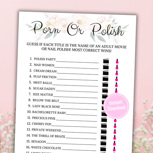 Bridal Shower Porn or Polish Game | Porn Or Polish Bachelorette Games