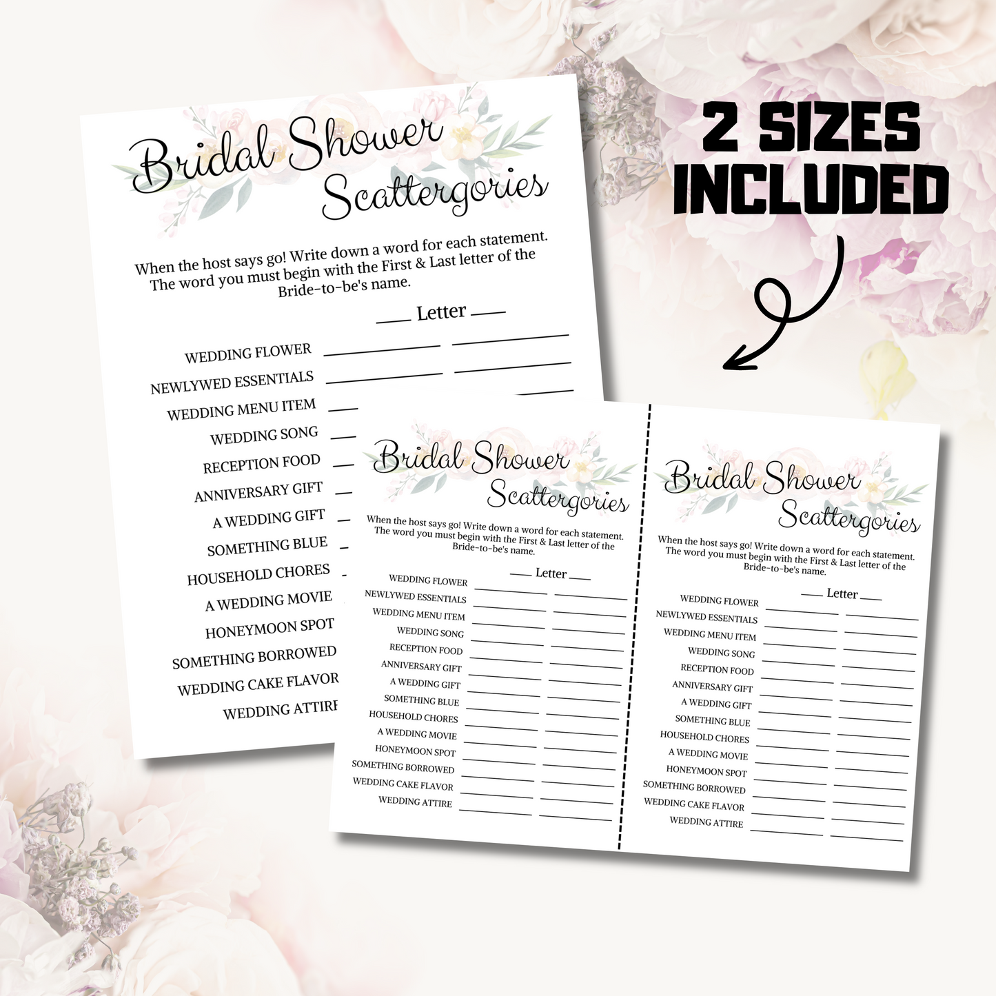 Bridal Shower Scattergories Game | Printable Minimalist Scattergories Game