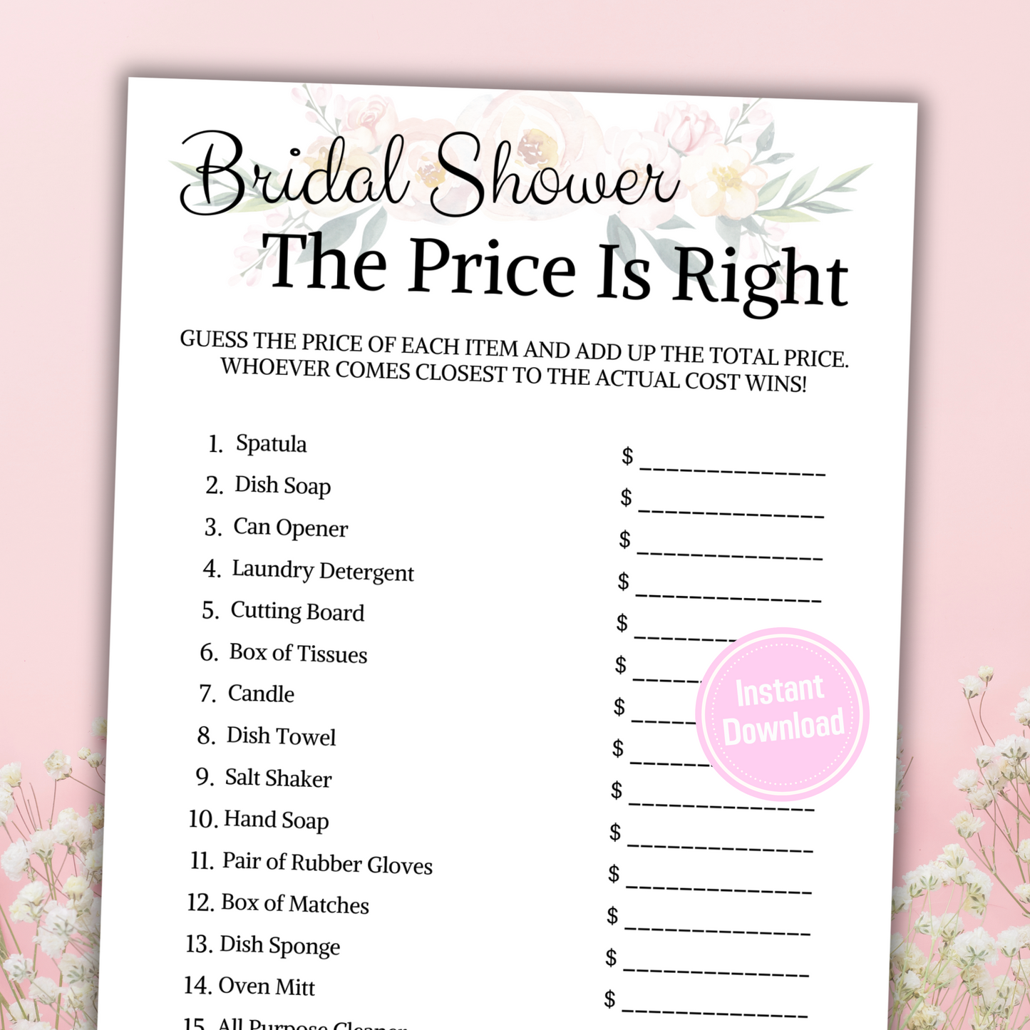 Bridal Shower The Price Is Right Game | Printable Guess The Price Game