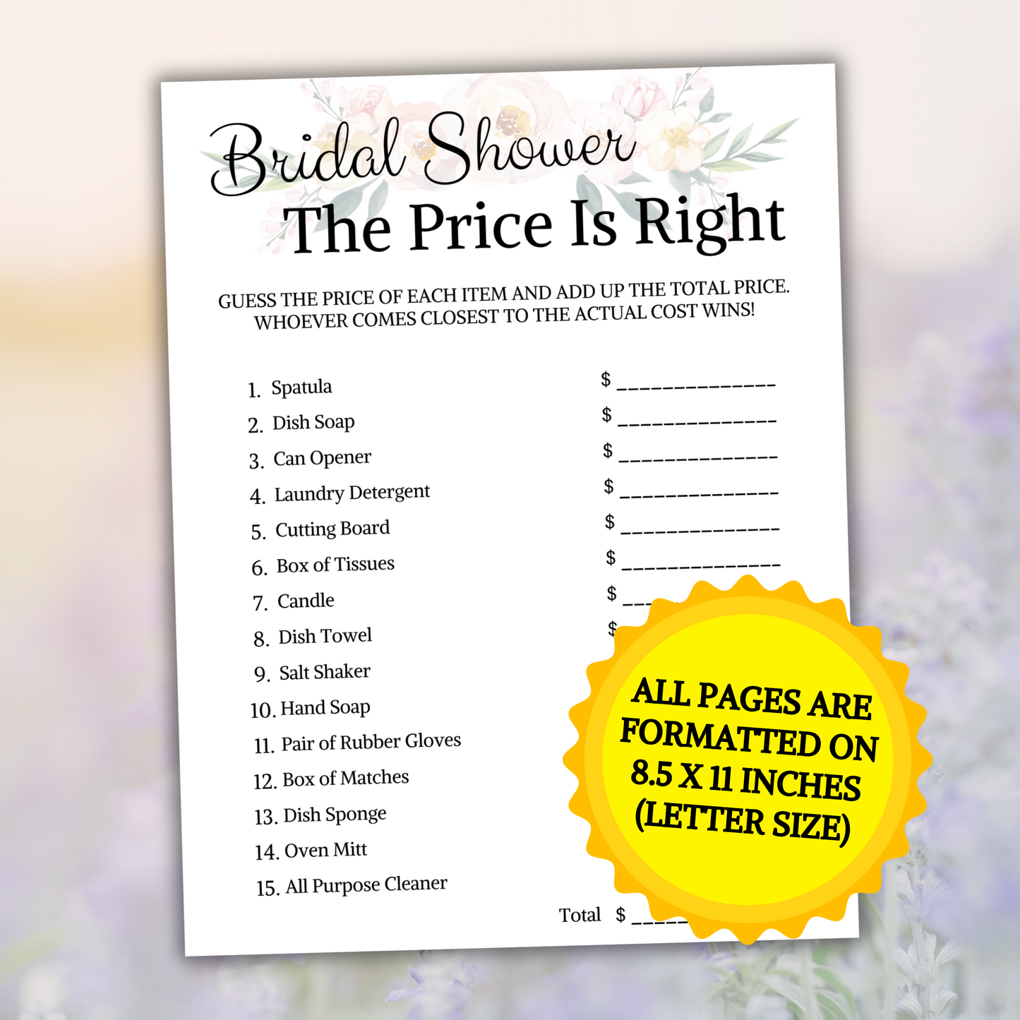 Bridal Shower The Price Is Right Game | Printable Guess The Price Game