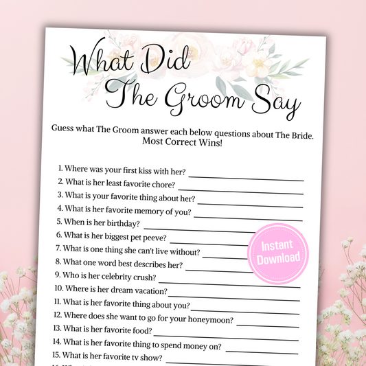 Bridal Shower What Did The Groom Say | Groom Trivia