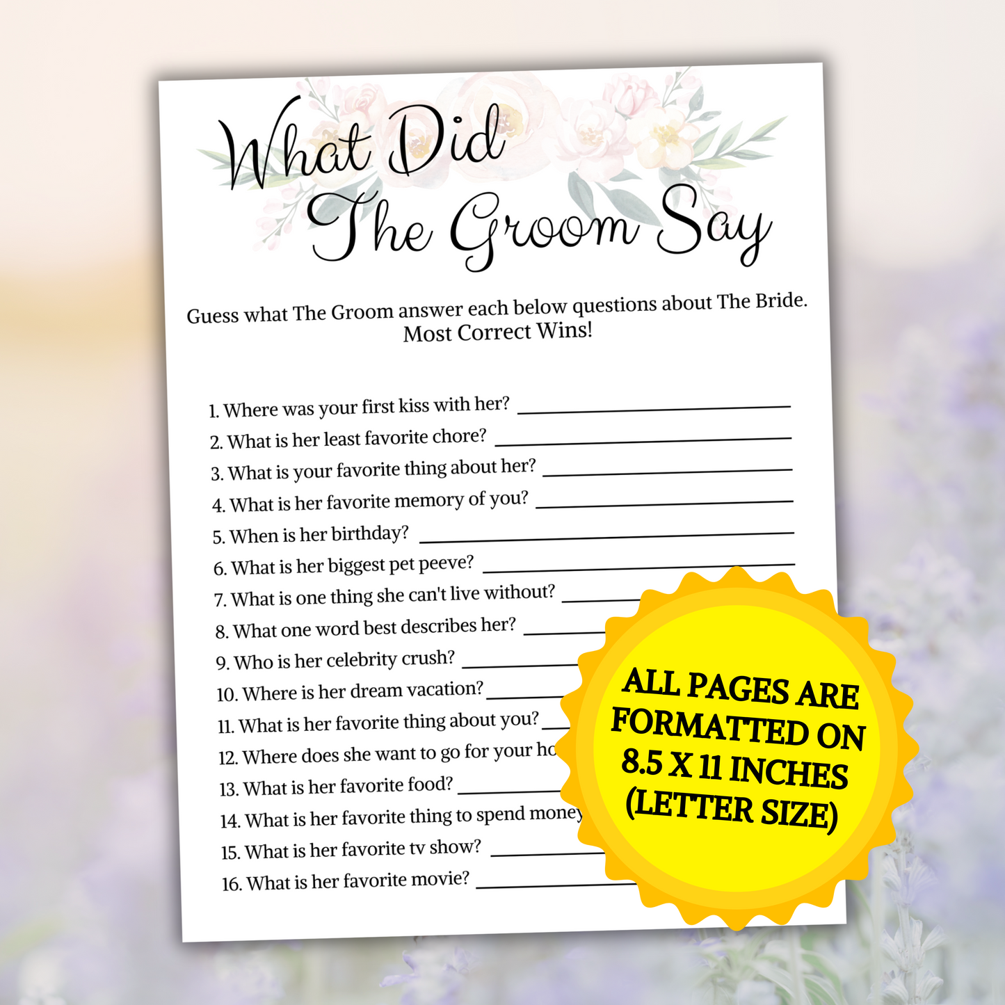 Bridal Shower What Did The Groom Say | Groom Trivia