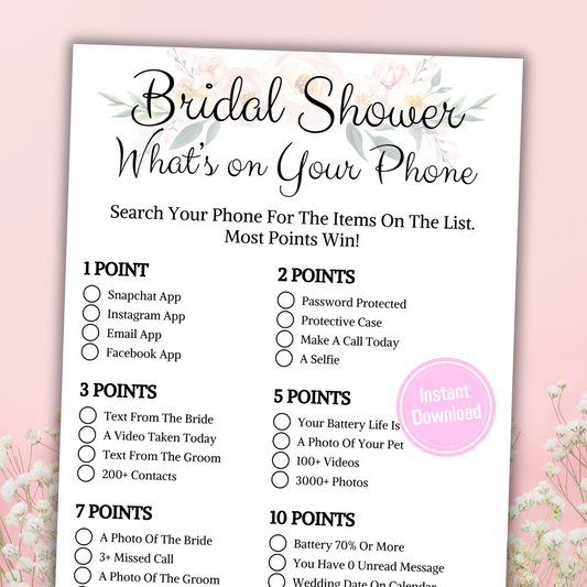 Bridal Shower Whats on Your Phone Game | What Is In Your Cell Phone Game