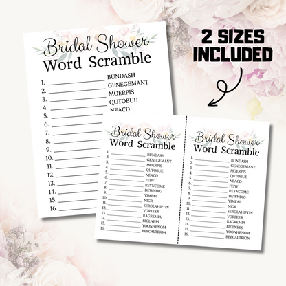 Bridal Shower Word Scramble Game | Wedding Shower Scramble Game