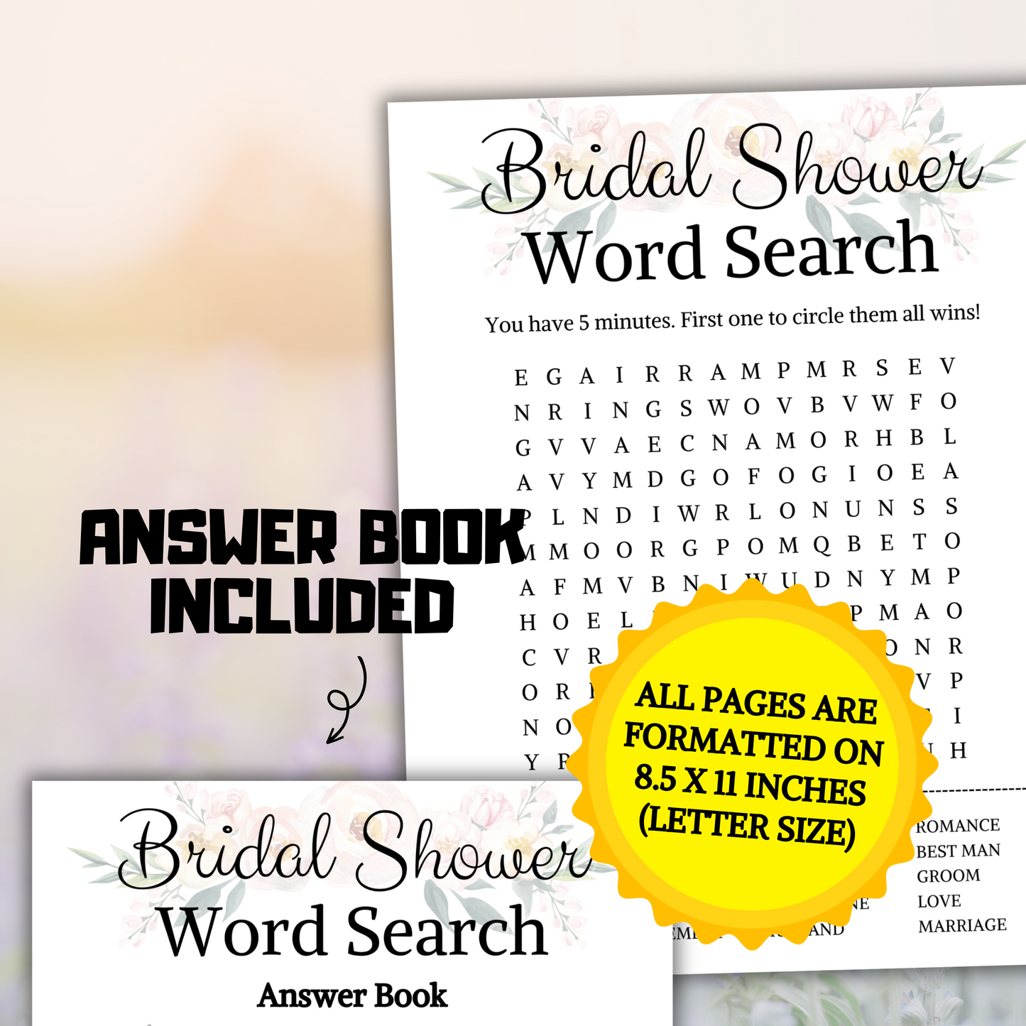 Bridal Shower Word Search Game | Minimalist Bridal Shower Word Find Game