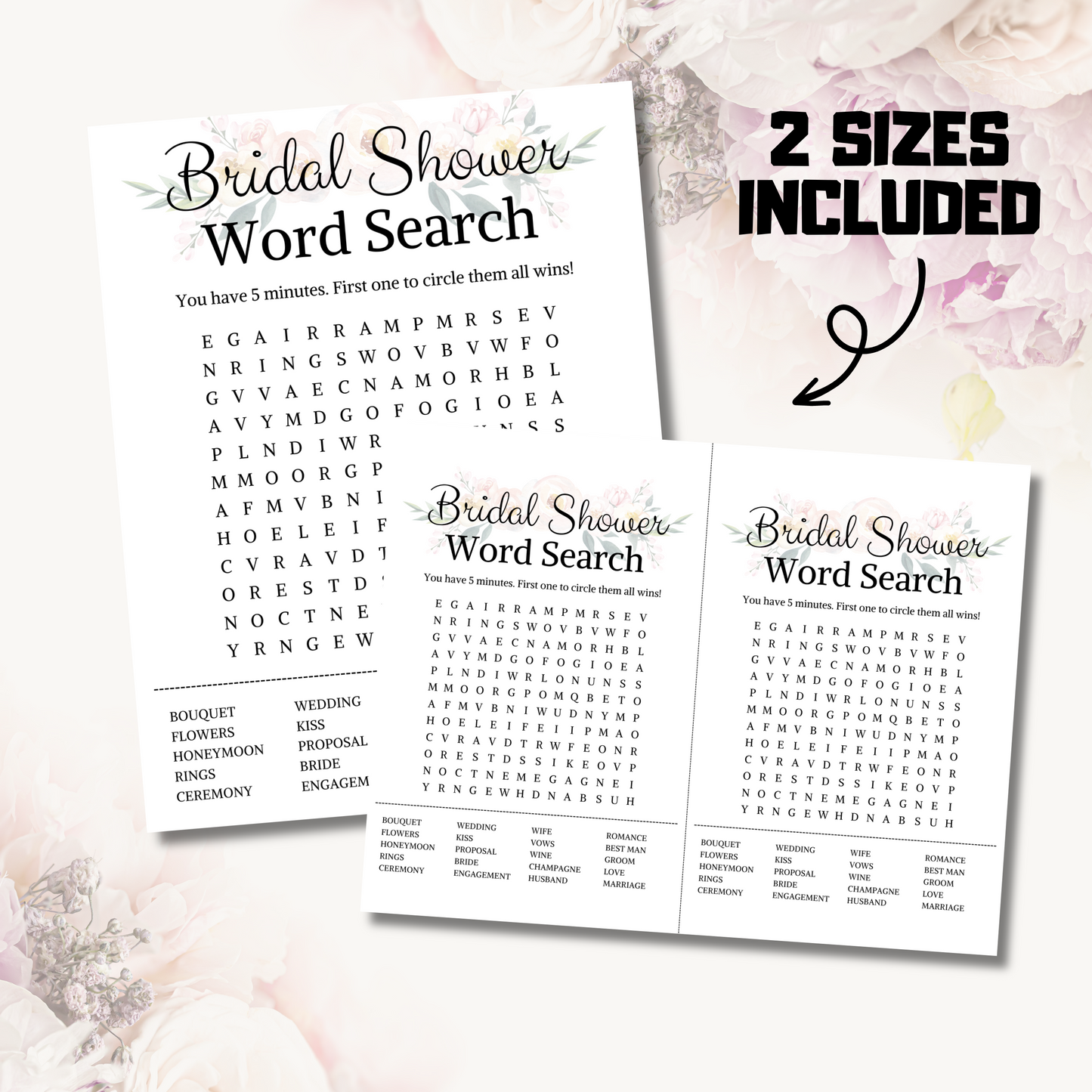 Bridal Shower Word Search Game | Minimalist Bridal Shower Word Find Game