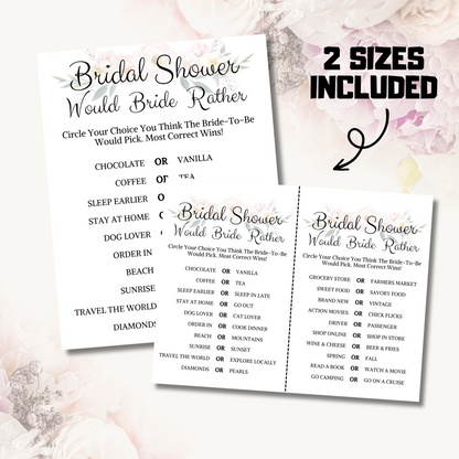 Bridal Shower Would Bride Rather Game | Who Knows The Bride Best