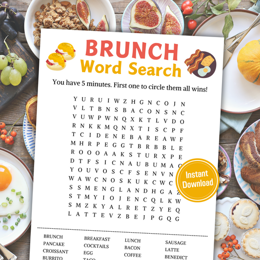 Brunch Word Search Game | Minimalist Brunch Party Word Find Game
